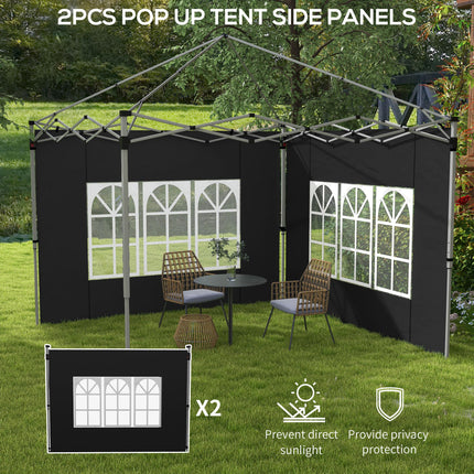 2 Pack Gazebo Side Panels with Windows for 3x3m/3x4m Canopy - Black