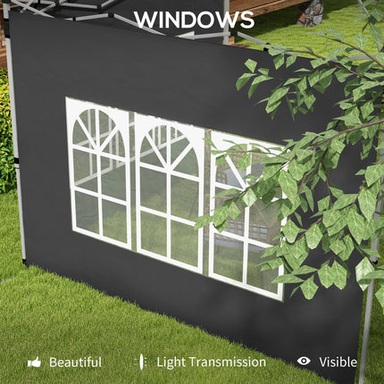 2 Pack Gazebo Side Panels with Windows for 3x3m/3x4m Canopy - Black