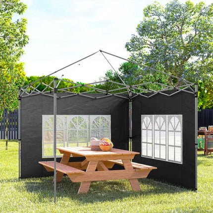 2 Pack Gazebo Side Panels with Windows for 3x3m/3x4m Canopy - Black
