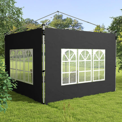 2 Pack Gazebo Side Panels with Windows for 3x3m/3x4m Canopy - Black