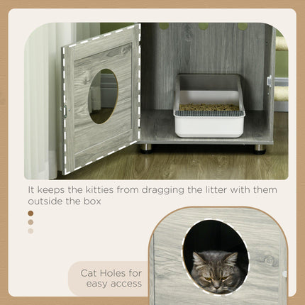Enclosed Cat Litter Box with Cat House, Bed, Scratching Posts & Platforms for Indoor Cats - Grey