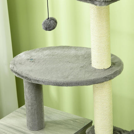 Enclosed Cat Litter Box with Cat House, Bed, Scratching Posts & Platforms for Indoor Cats - Grey