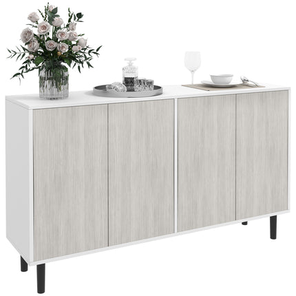 Kitchen Sideboard Storage Cabinet with 4 Doors, Adjustable Shelves & Pine Wood Legs - White