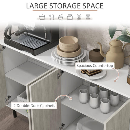 Kitchen Sideboard Storage Cabinet with 4 Doors, Adjustable Shelves & Pine Wood Legs - White