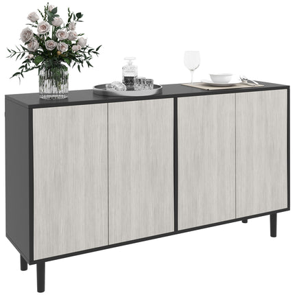Kitchen Sideboard Storage Cabinet with 4 Doors & Adjustable Shelves Pine Wood Legs - Black