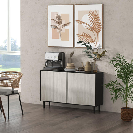 Kitchen Sideboard Storage Cabinet with 4 Doors & Adjustable Shelves Pine Wood Legs - Black