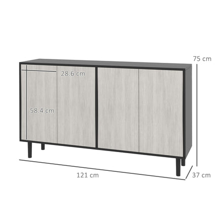 Kitchen Sideboard Storage Cabinet with 4 Doors & Adjustable Shelves Pine Wood Legs - Black