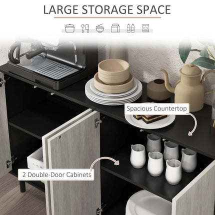 Kitchen Sideboard Storage Cabinet with 4 Doors & Adjustable Shelves Pine Wood Legs - Black