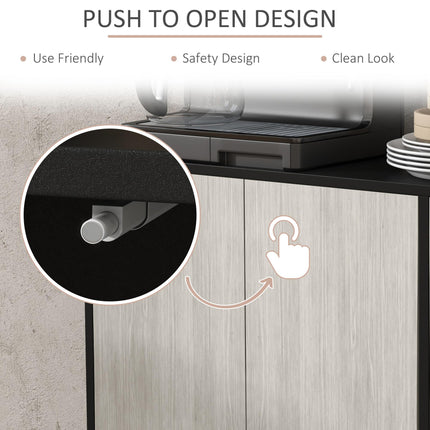 Kitchen Sideboard Storage Cabinet with 4 Doors & Adjustable Shelves Pine Wood Legs - Black