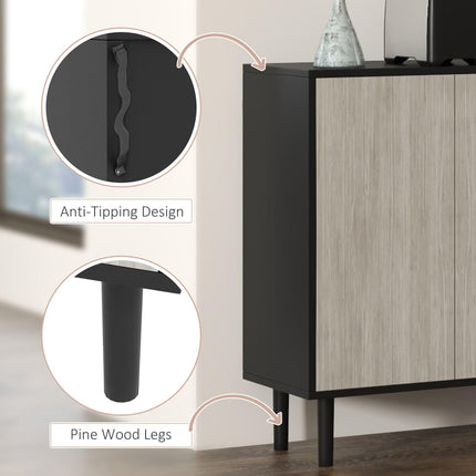 Kitchen Sideboard Storage Cabinet with 4 Doors & Adjustable Shelves Pine Wood Legs - Black