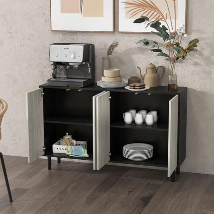 Kitchen Sideboard Storage Cabinet with 4 Doors & Adjustable Shelves Pine Wood Legs - Black