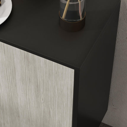 Kitchen Sideboard Storage Cabinet with 4 Doors & Adjustable Shelves Pine Wood Legs - Black