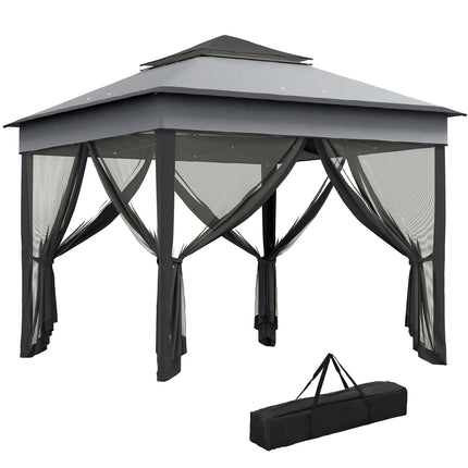 3x3 Metre Pop Up Gazebo Set with Netting and Carry Bag - Grey