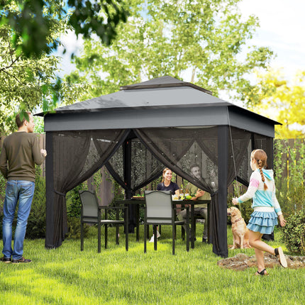 3x3 Metre Pop Up Gazebo Set with Netting and Carry Bag - Grey