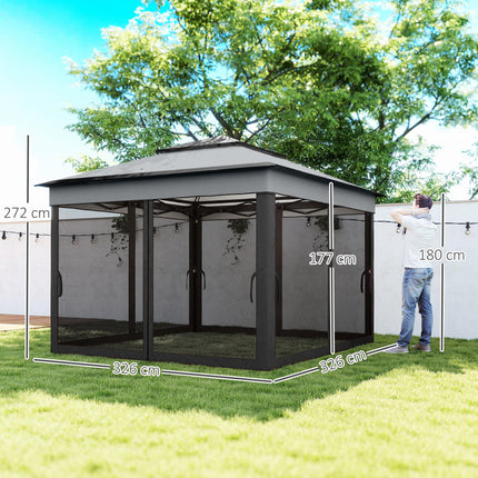 3x3 Metre Pop Up Gazebo Set with Netting and Carry Bag - Grey