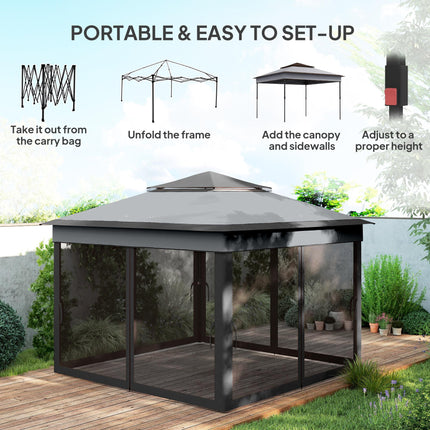 3x3 Metre Pop Up Gazebo Set with Netting and Carry Bag - Grey