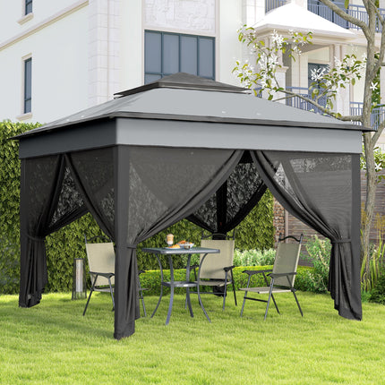 3x3 Metre Pop Up Gazebo Set with Netting and Carry Bag - Grey