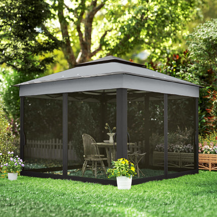 3x3 Metre Pop Up Gazebo Set with Netting and Carry Bag - Grey