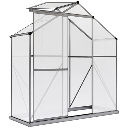 6 Foot Polycarbonate Greenhouse with Sliding Door and Rain Gutter - Dark Grey