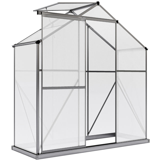 6 Foot Polycarbonate Greenhouse with Sliding Door and Rain Gutter - Dark Grey