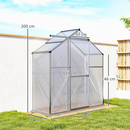 6 Foot Polycarbonate Greenhouse with Sliding Door and Rain Gutter - Dark Grey