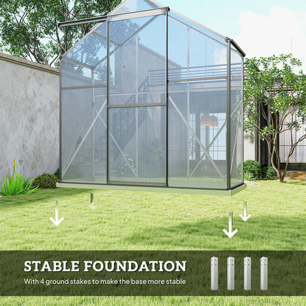 6 Foot Polycarbonate Greenhouse with Sliding Door and Rain Gutter - Dark Grey