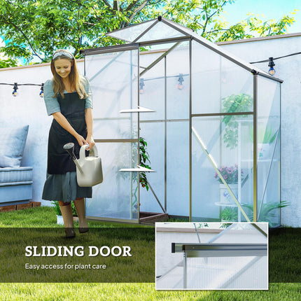 6 Foot Polycarbonate Greenhouse with Sliding Door and Rain Gutter - Dark Grey