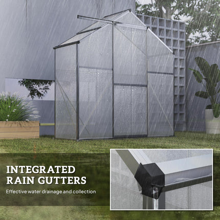 6 Foot Polycarbonate Greenhouse with Sliding Door and Rain Gutter - Dark Grey