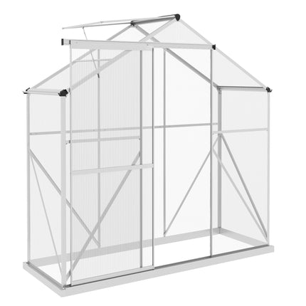 6 Foot Polycarbonate Greenhouse with Sliding Door and Rain Gutter - Silver