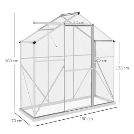 6 Foot Polycarbonate Greenhouse with Sliding Door and Rain Gutter - Silver