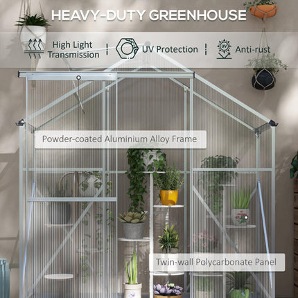 6 Foot Polycarbonate Greenhouse with Sliding Door and Rain Gutter - Silver