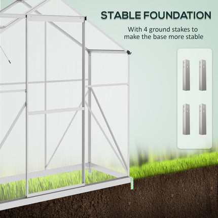 6 Foot Polycarbonate Greenhouse with Sliding Door and Rain Gutter - Silver