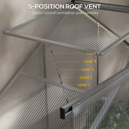 6 Foot Polycarbonate Greenhouse with Sliding Door and Rain Gutter - Silver