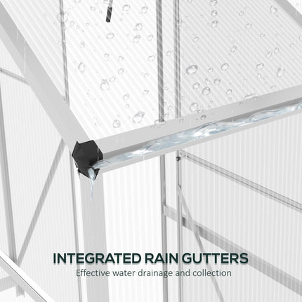 6 Foot Polycarbonate Greenhouse with Sliding Door and Rain Gutter - Silver