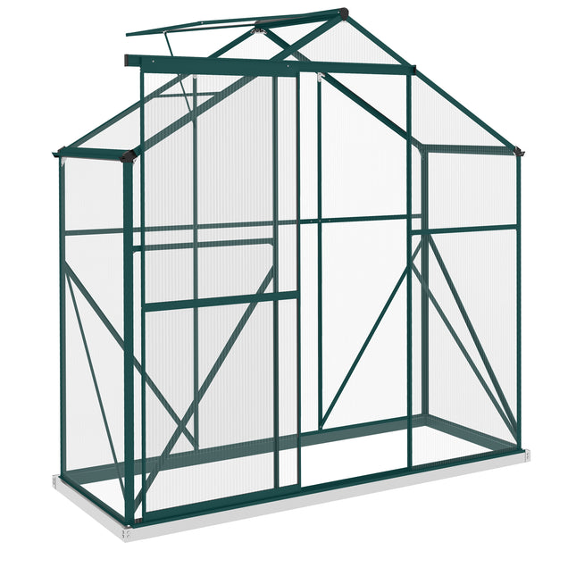 6 Foot Polycarbonate Greenhouse with Sliding Door and Rain Gutter - Green