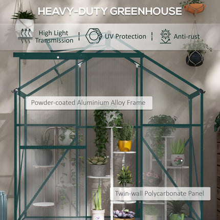 6 Foot Polycarbonate Greenhouse with Sliding Door and Rain Gutter - Green