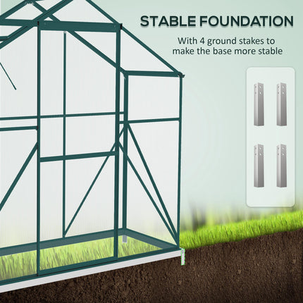 6 Foot Polycarbonate Greenhouse with Sliding Door and Rain Gutter - Green