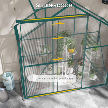6 Foot Polycarbonate Greenhouse with Sliding Door and Rain Gutter - Green