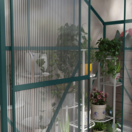 6 Foot Polycarbonate Greenhouse with Sliding Door and Rain Gutter - Green