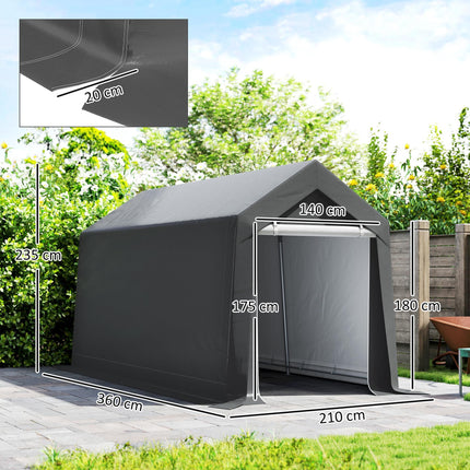 3.6 x 2.1m Portable Outdoor Storage Shed with Window - Dark Grey