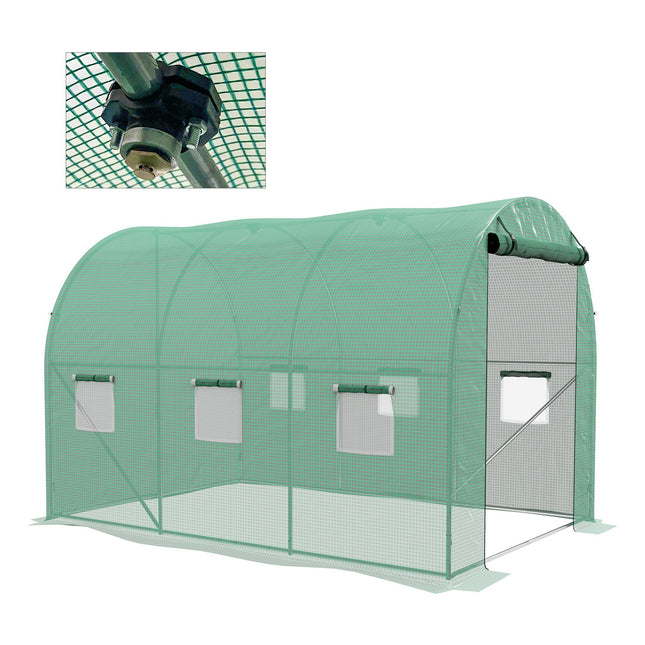 3 x 2 Metre Polytunnel Greenhouse with Integrated Sprinkler System - Green