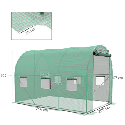 3 x 2 Metre Polytunnel Greenhouse with Integrated Sprinkler System - Green