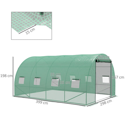 4 x 3 Metre Polytunnel Greenhouse with Integrated Sprinkler System - Green