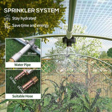 4 x 3 Metre Polytunnel Greenhouse with Integrated Sprinkler System - Green