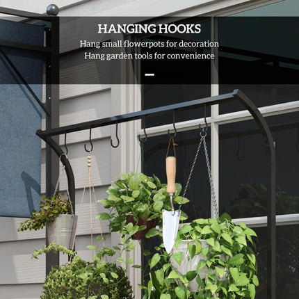 3 Tier Steel Plant Rack with Wooden Shelves and Hooks - Black