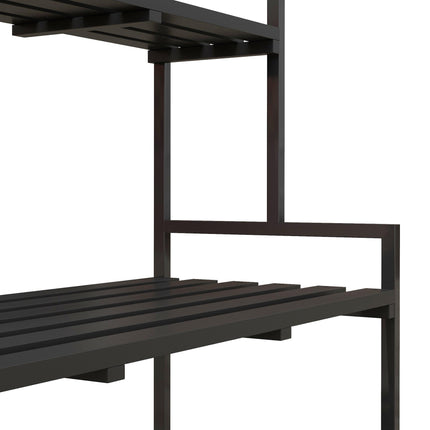3 Tier Steel Plant Rack with Wooden Shelves and Hooks - Black