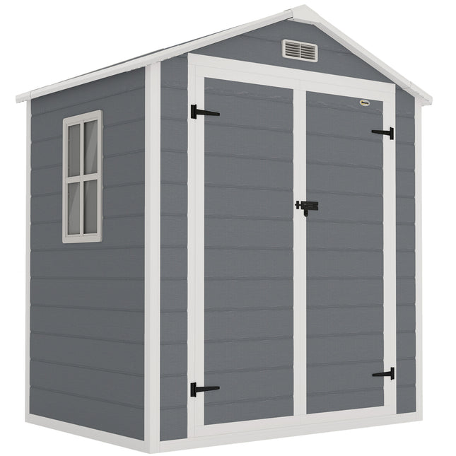 6x4.5 Garden Storage Shed with Lock, Window & Ventilation - Grey