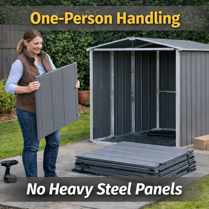 6x4.5 Garden Storage Shed with Lock, Window & Ventilation - Grey