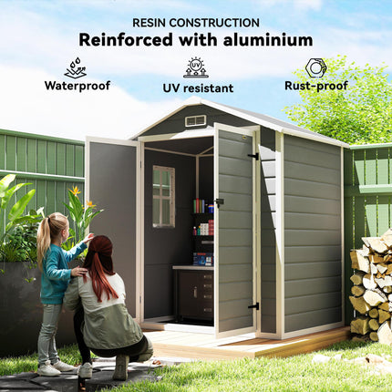 6x4.5 Garden Storage Shed with Lock, Window & Ventilation - Grey