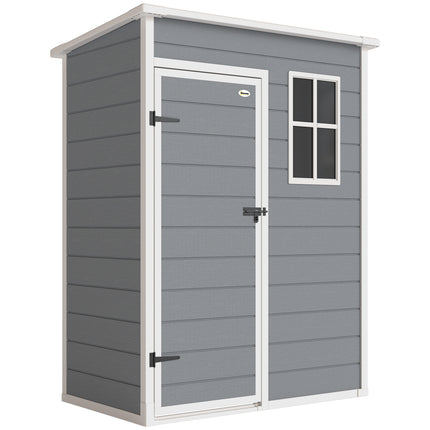 5 Foot Outdoor Storage Shed with Lockable Door and Window - Grey